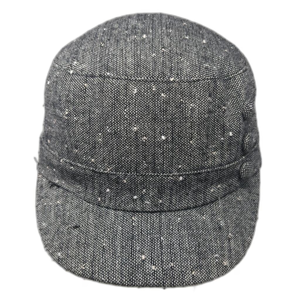 Payless Army Cap Gray One Size Wool Blend Speckled Decorative Buttons Hat